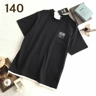 ★【140】胸ロゴ刺繍 バックプリント 半袖 Tシャツ 黒(Tシャツ/カットソー)