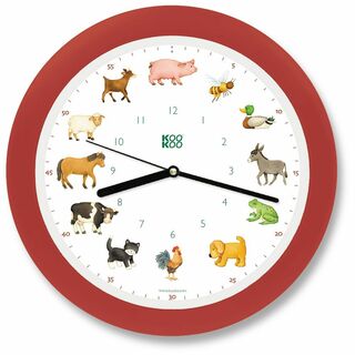 KOOKOOキッズワールド ストロベリーレッド色 動物の声が聞ける 壁掛け時計 (置時計)