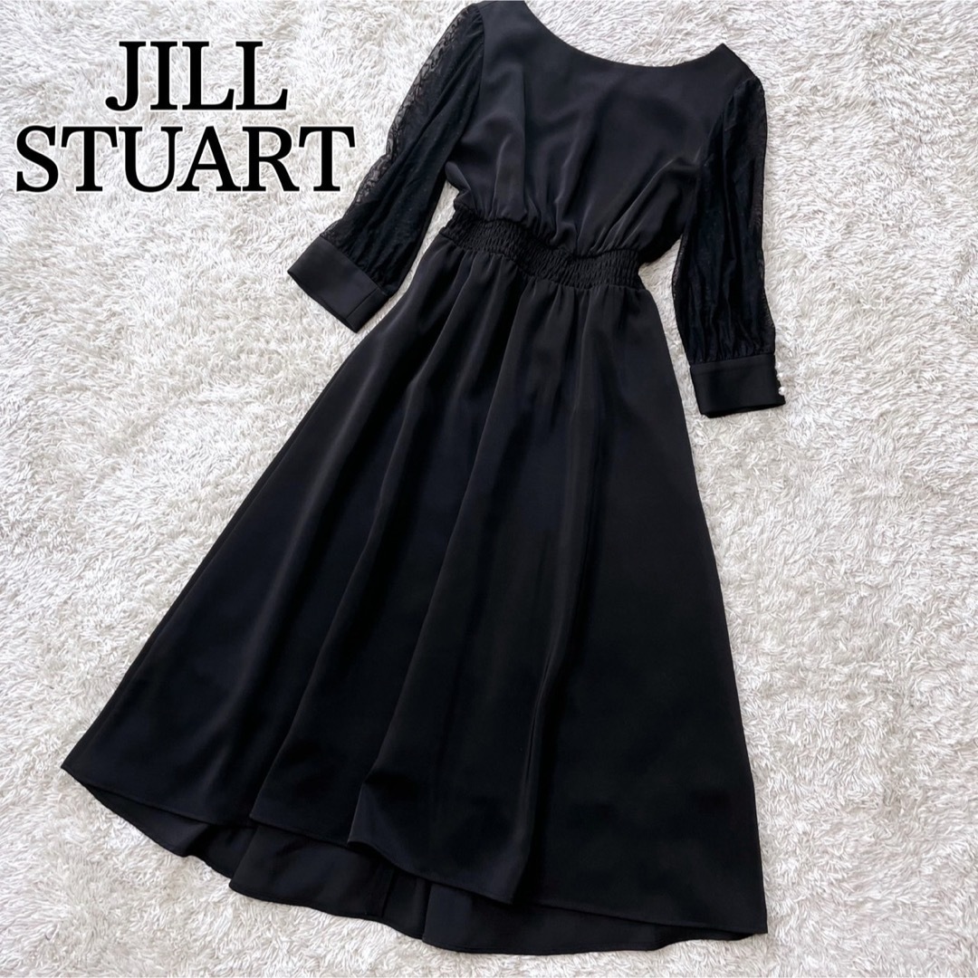 JILLSTUART ✨ドレス　フレア ワンピース　袖レース　シアー　S 　黒 | フリマアプリ ラクマ