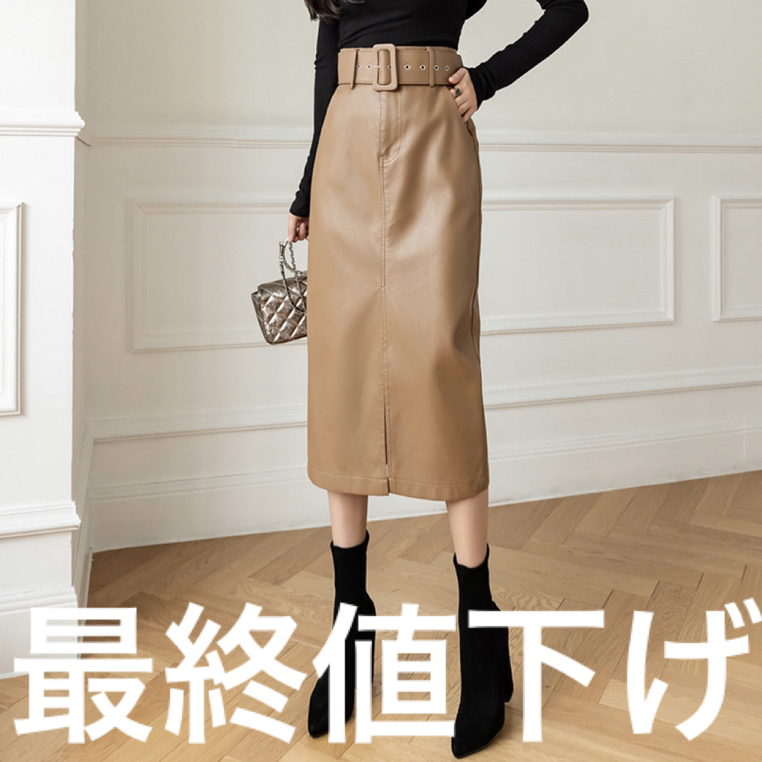 3999円○L スカート スタイリッシュ 日常使い オフィススタイル ブラウン レディースのスカート(ひざ丈スカート)の商品写真