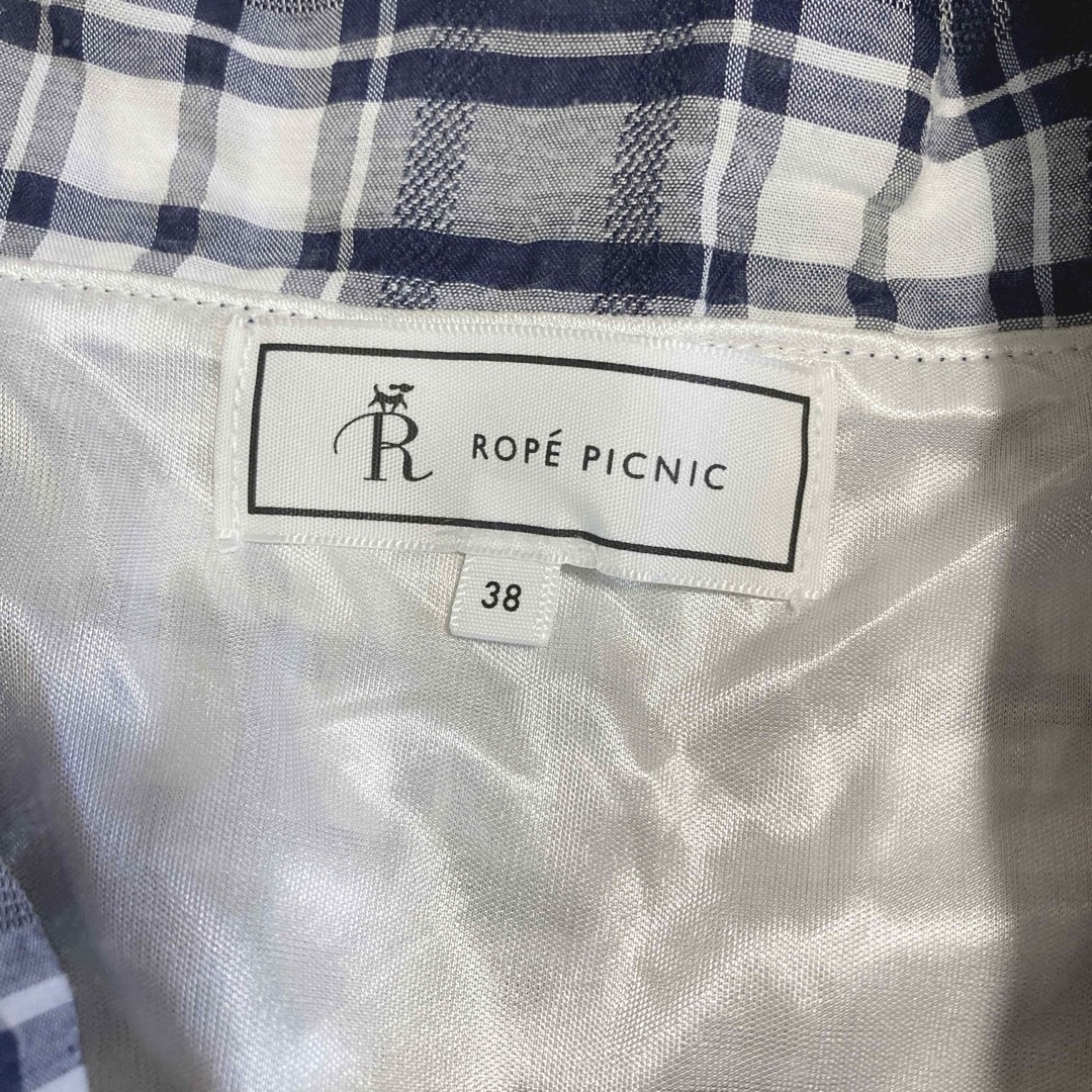 Rope' Picnic(ロペピクニック)のロペピクニック　Mサイズ　裏地　チェック　半袖　青　紺色　ブルー　リボン レディースのトップス(カットソー(半袖/袖なし))の商品写真