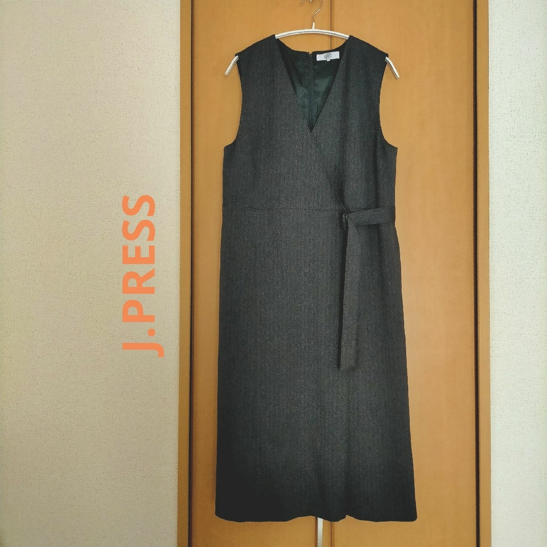 J.PRESS LADIES(ジェイプレスレディス)の【週末値引】J.PRESS 洗える ヘリンボン ジャンパースカート グレー系 L レディースのワンピース(ひざ丈ワンピース)の商品写真