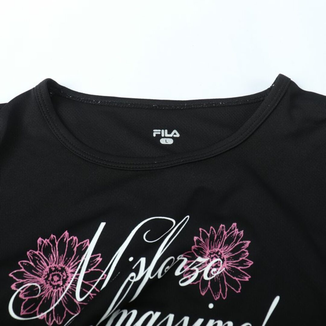 FILA(フィラ)のフィラ 半袖Tシャツ グラフィックT 花柄 スポーツウエア レディース Lサイズ ブラック FILA レディースのトップス(Tシャツ(半袖/袖なし))の商品写真