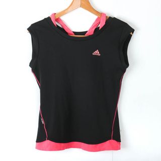 アディダス(adidas)のアディダス 半袖Tシャツ レイヤード風 スポーツウエア レディース Mサイズ ブラック×ピンク adidas(Tシャツ(半袖/袖なし))