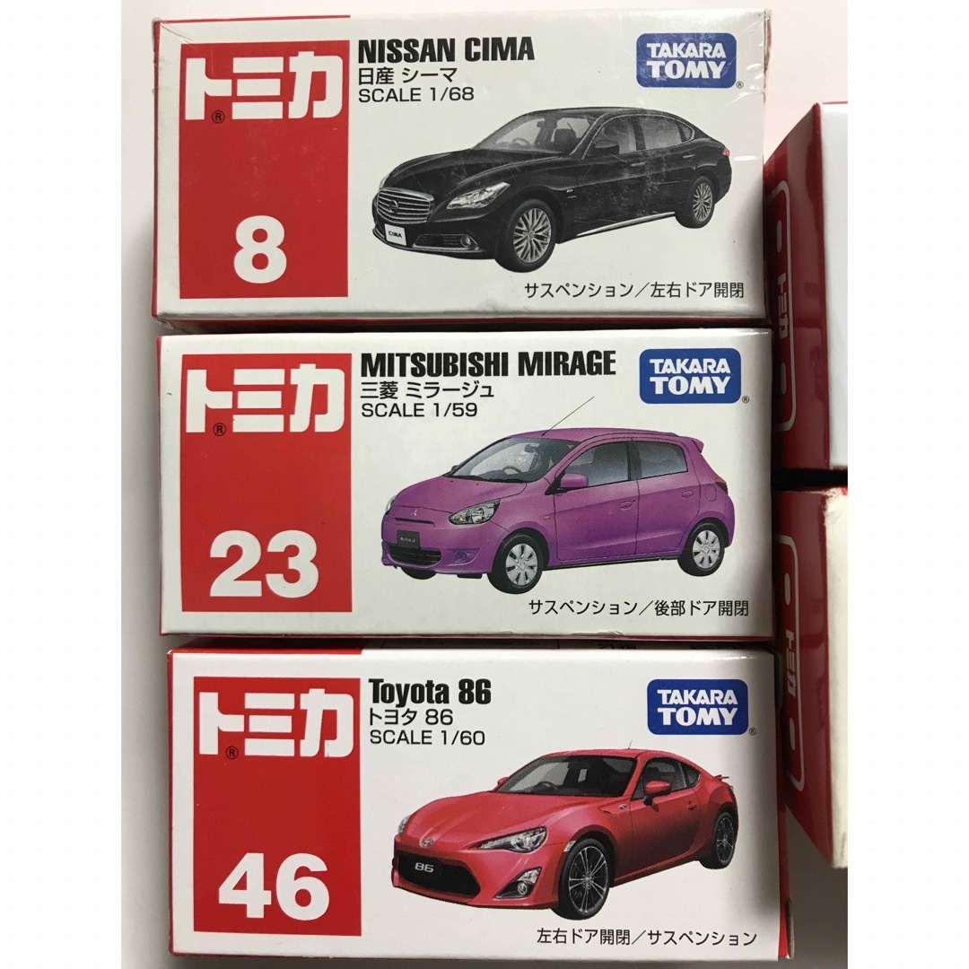 Takara Tomy(タカラトミー)のトミカ 絶版品 日本車5種セット 日産シーマ トヨタ８６ 三菱ミラージュ エンタメ/ホビーのおもちゃ/ぬいぐるみ(ミニカー)の商品写真