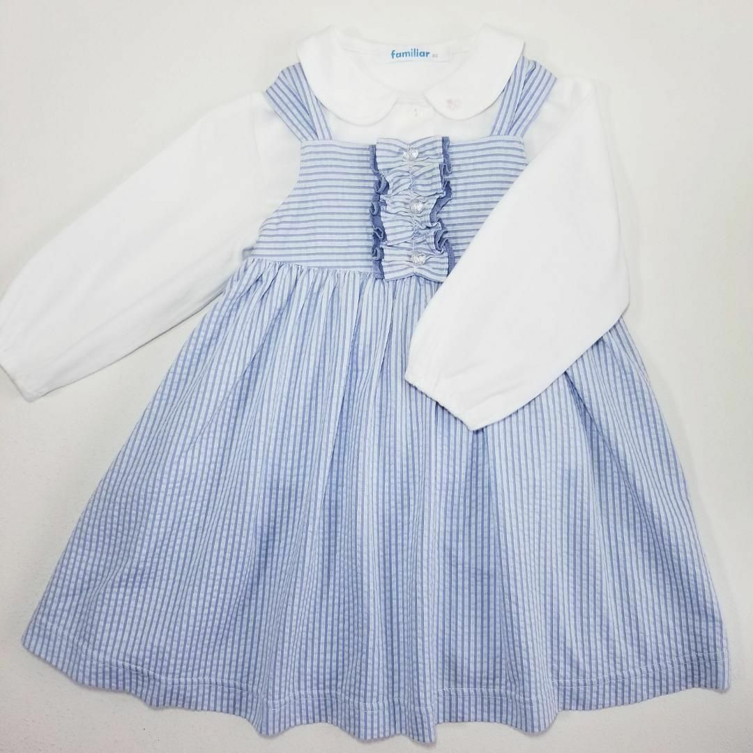 familiar(ファミリア)の2663 　 ファミリア 100 ワンピース ストライプ フリル フレア キッズ/ベビー/マタニティのキッズ服女の子用(90cm~)(ワンピース)の商品写真