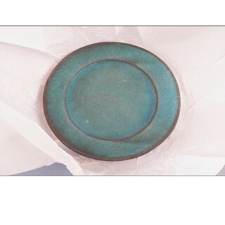 益子焼 青いお皿 ターコイズ ブルー プレート 中皿 丸皿 食器陶器(食器)