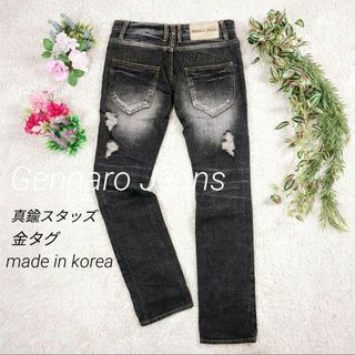 ジェンナロ(GENNARO)の韓国　希少レアモデル　ジェンナロ　ダメージ加工　デニム　ウォッシュド　スタッズ(デニム/ジーンズ)