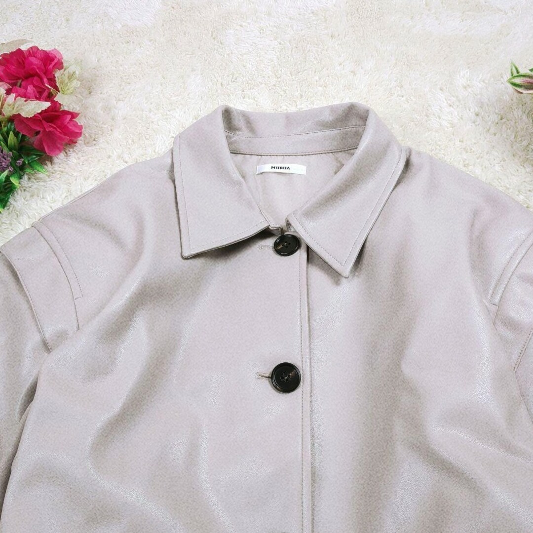 MURUA(ムルーア)のムルーア　ポイントショルダーフェイクレザーシャツ　レザージャケット　フリーサイズ レディースのジャケット/アウター(ライダースジャケット)の商品写真