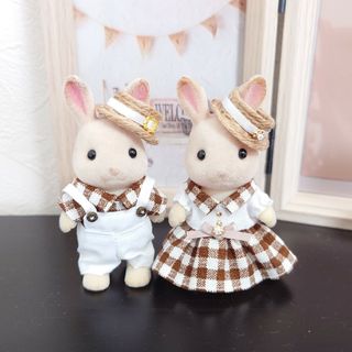 シルバニアファミリー　ハンドメイドメイド　サロペット　カンカン帽子(その他)