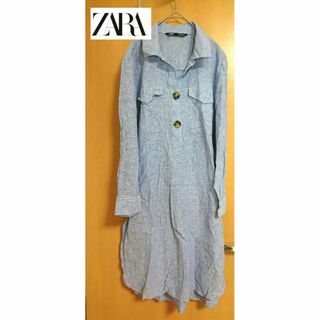 ザラ(ZARA)のZARA  ロングシャツ  ワンピース S ザラ ボーダー ワンピース シャツ(ロングワンピース/マキシワンピース)