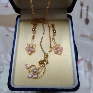 ミキモト(MIKIMOTO)のパール付きネックレス，イヤリングセット(ネックレス)