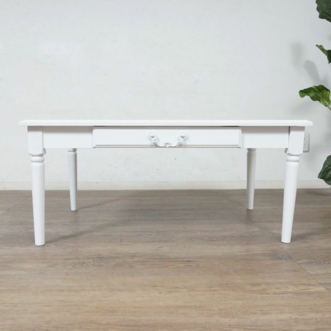 白家具　ヨーロピアン調　アンティーク調 み テーブル 幅90cm インテリア/住まい/日用品の机/テーブル(ローテーブル)の商品写真