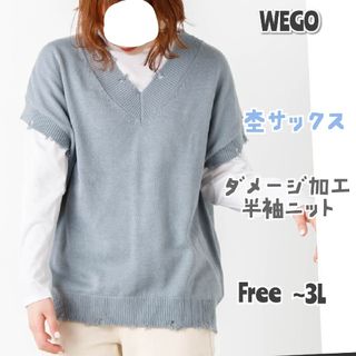 ウィゴー(WEGO)のWEGO  杢サックス ダメージ加工ニット(ニット/セーター)