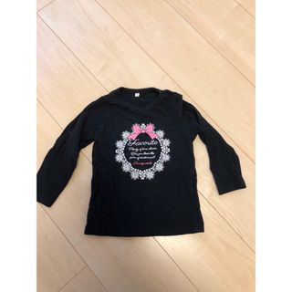 キッズ　女の子　95 薄手　ロングTシャツ長袖トップス　黒　リボン　花(Tシャツ/カットソー)