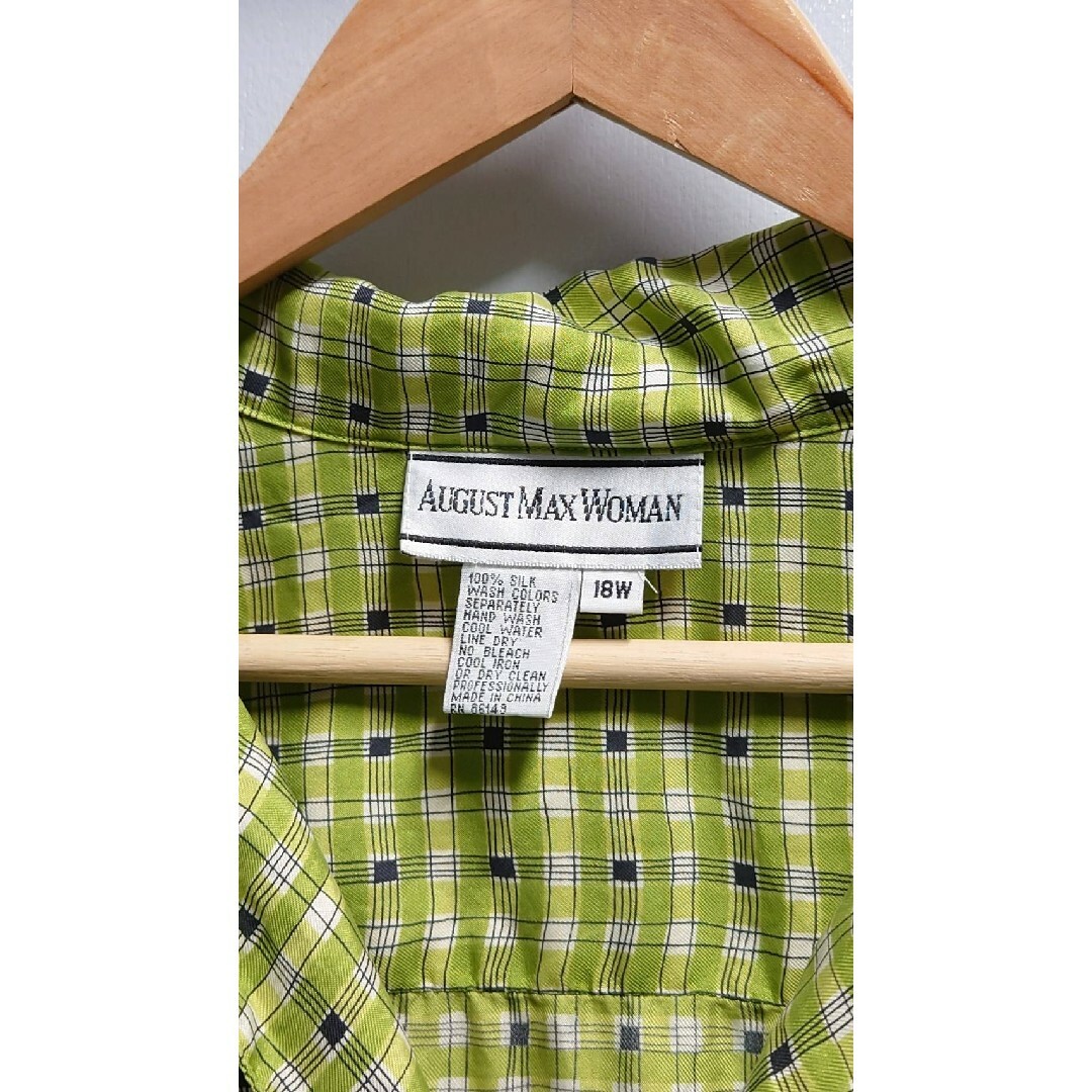 80’s AUGUST MAX WOMAN チェック柄 開襟 シルク シャツ レディースのトップス(シャツ/ブラウス(長袖/七分))の商品写真