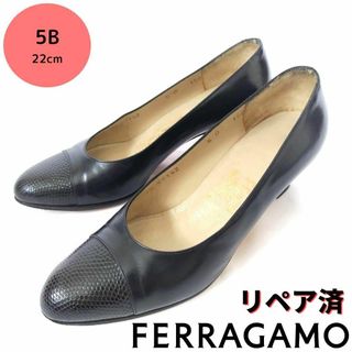 サルヴァトーレフェラガモ(Salvatore Ferragamo)のサルヴァトーレ・フェラガモ【Ferragamo】切り替え パンプス ネイビー(ハイヒール/パンプス)