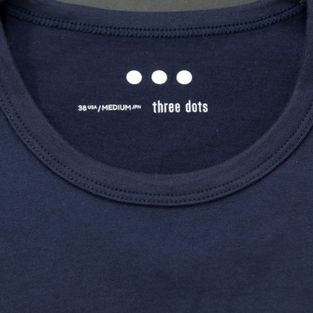 three dots(スリードッツ)の【中古】スリードッツ three dots コットン クルーネック 半袖Ｔシャツ ネイビー【サイズM】【メンズ】 メンズのトップス(Tシャツ/カットソー(半袖/袖なし))の商品写真