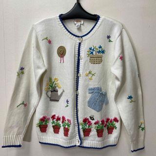 タルボット(TALBOTS)のタルボット コットン ニット 刺繍 カーディガン ヴィンテージ レトロ レア(カーディガン)