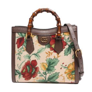 グッチ(Gucci)の美品 グッチ 2wayハンドバッグ 花柄×ブラウンレザー レディース(ショルダーバッグ)