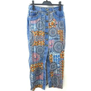 デシグアル(DESIGUAL)のDesigual(デシグアル) ロングスカート レディース美品  - ブルー×マルチ マキシ丈/ 花柄/デニム(ロングスカート)