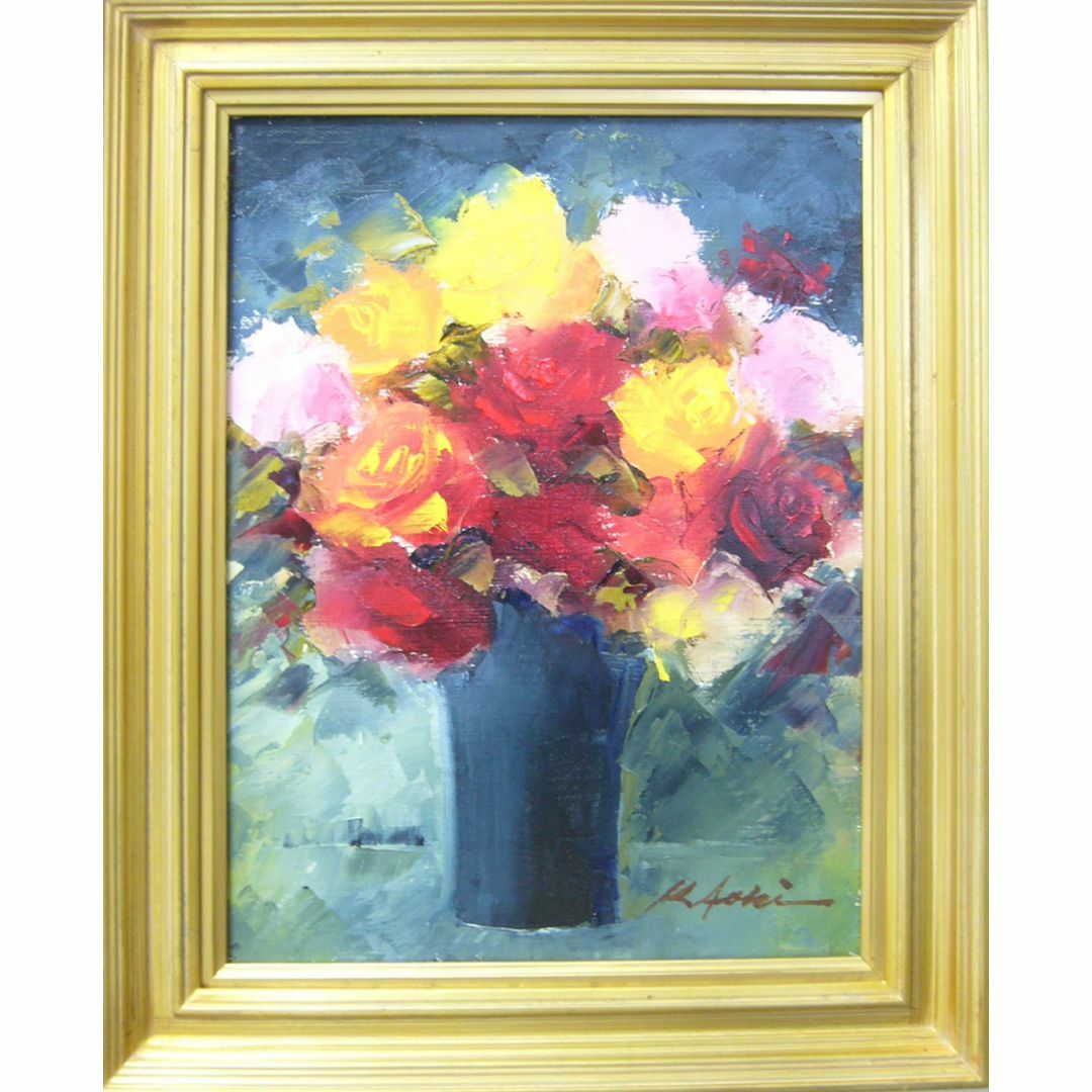 絵画 油絵 青木今陽 肉筆油絵 静物画 薔薇の花 絵画 油絵 青木今陽 肉筆油絵 静物画 薔薇の花
