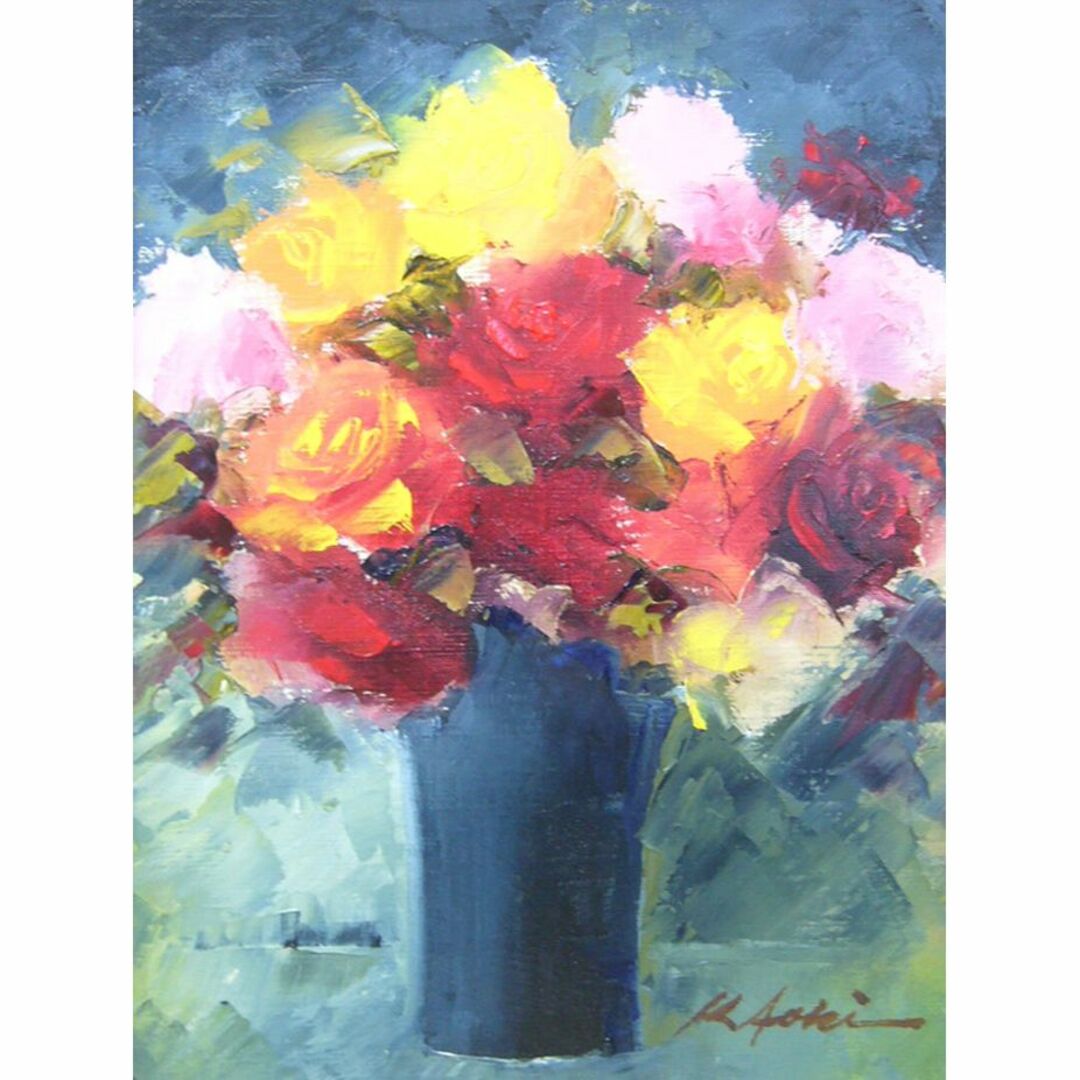 絵画 油絵 青木今陽 肉筆油絵 静物画 薔薇の花 絵画 油絵 青木今陽 肉筆油絵 静物画 薔薇の花