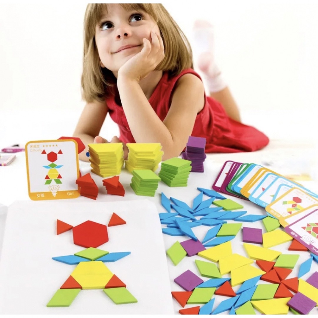 パターンブロック　タングラム　モンテッソーリ　知育玩具　パズル　型はめお得 キッズ/ベビー/マタニティのおもちゃ(知育玩具)の商品写真