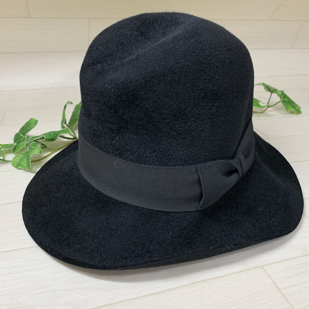 Drawer(ドゥロワー)のDrawer ドゥロワー ハット 帽子 黒 ブラック フランス製 57 レディースの帽子(ハット)の商品写真