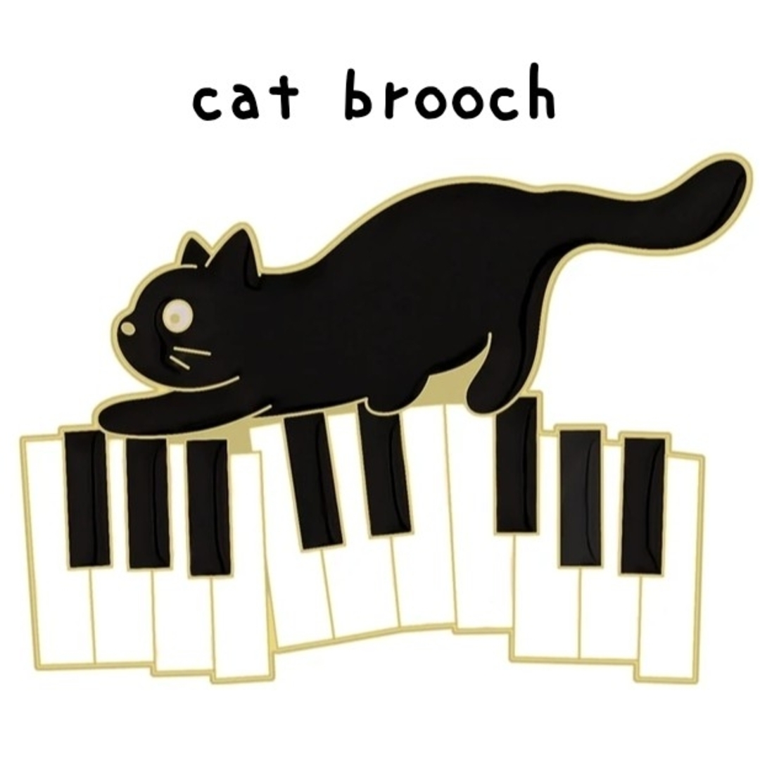 黒猫 ピアノ ピンバッジ 音楽 ねこ ネコ music レディースのアクセサリー(ブローチ/コサージュ)の商品写真