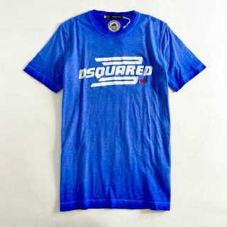 ディースクエアード(DSQUARED2)の51c3 《新品》 DSQUARED2 ディースクエアード ヴィンテージ加工 ロゴプリント Tシャツ XS ブルー カットソー TEE イタリア製(Tシャツ/カットソー(半袖/袖なし))