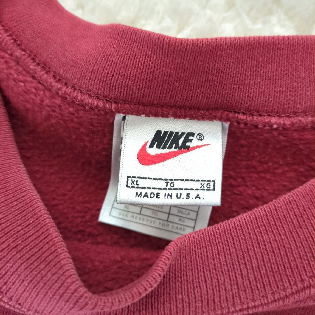 NIKE(ナイキ)の90s NIKE 白タグ スウェット スウッシュ USA製 ボルドー XL メンズのトップス(スウェット)の商品写真