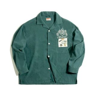 メンズシャツ　ボウリング キューバ カラー シャツ ピーチスキン　長袖  緑XL(シャツ)