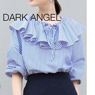 DARKANGEL - 【美品】Dark Angel ラッフルカラーストライプブラウス　ネイビー