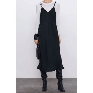 ザラ(ZARA)のザラ　サテンキャミソールワンピース　新品(ロングワンピース/マキシワンピース)