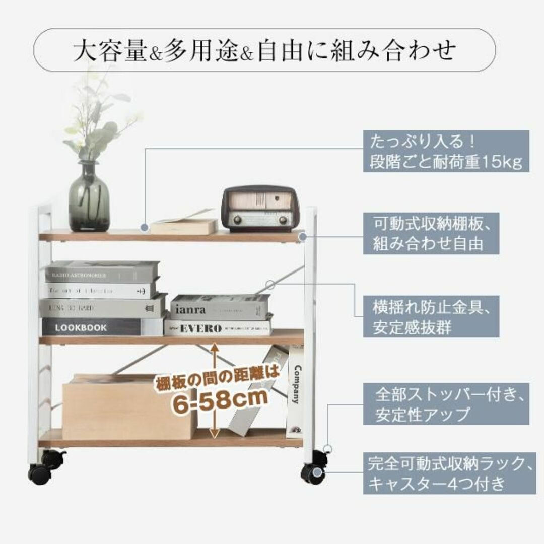 新品【カラー選択】勉強机 /オフデスク 棚付き 移動ラック付き/my インテリア/住まい/日用品の机/テーブル(学習机)の商品写真