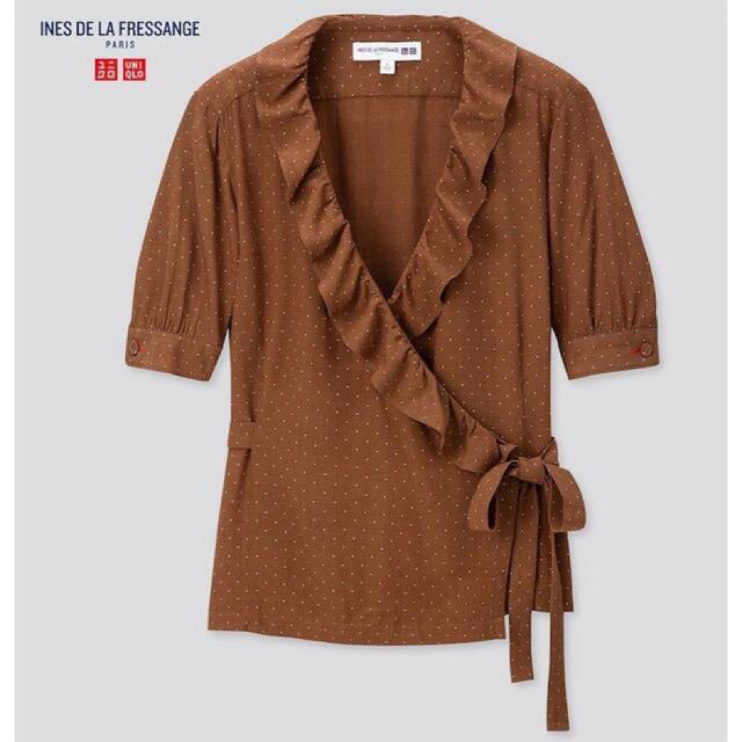 UNIQLO(ユニクロ)のレーヨン クレープ フリル ブラウス 半袖 L サイズ  新品未使用品 タグ付き レディースのトップス(シャツ/ブラウス(半袖/袖なし))の商品写真