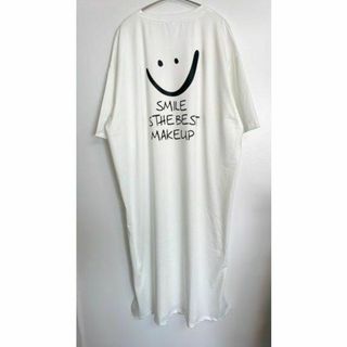 ニコちゃん Tシャツ ワンピース ロング丈 韓国 レディース 白(ロングワンピース/マキシワンピース)