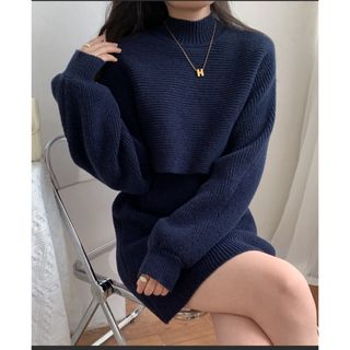 アビトーキョー(ABITOKYO)のABITOKYO【美品】ハイネックリブニット＆ノースリワンピ ース 2点セット(ミニワンピース)