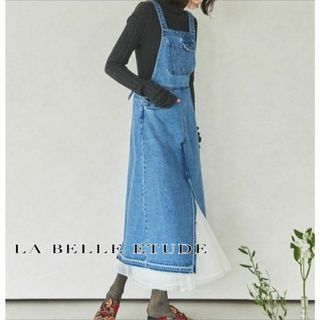 新品/タグ付き●Belle vintage チュールドッキングデニムサロペ