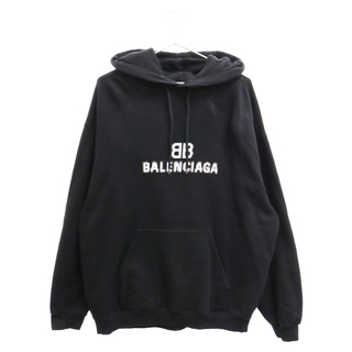 バレンシアガ(Balenciaga)のBALENCIAGA バレンシアガ 21AW BB Pixel Medium Fit Hoodie フロントBBピクセルロゴプリント スウェット プルオーバーパーカー ブラック 600583 TKVI8(パーカー)