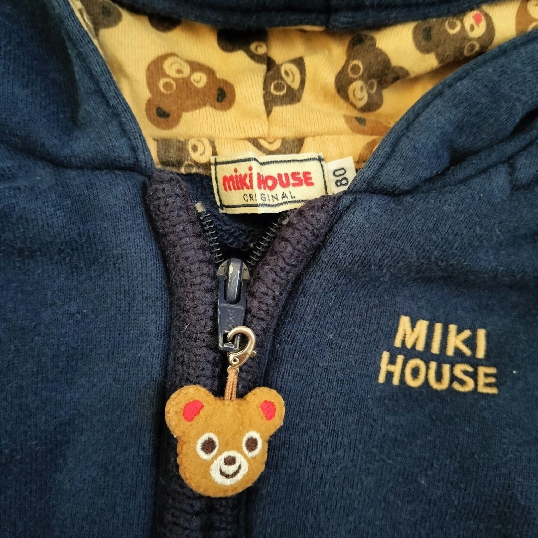 mikihouse(ミキハウス)のミキハウス　くま耳　パーカー　80　紺 キッズ/ベビー/マタニティのベビー服(~85cm)(トレーナー)の商品写真