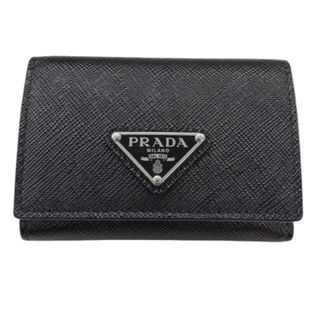 プラダ(PRADA)のプラダ PRADA 財布 レディース メンズ ブランド 三つ折り財布 サフィアーノ トライアングル ブラック シルバー金具 2MH042 コンパクト【中古】(財布)