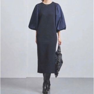 ユナイテッドアローズ(UNITED ARROWS)のUnited Arrows コンビニットワンピース　ウォッシャブル　ネイビー(ひざ丈ワンピース)