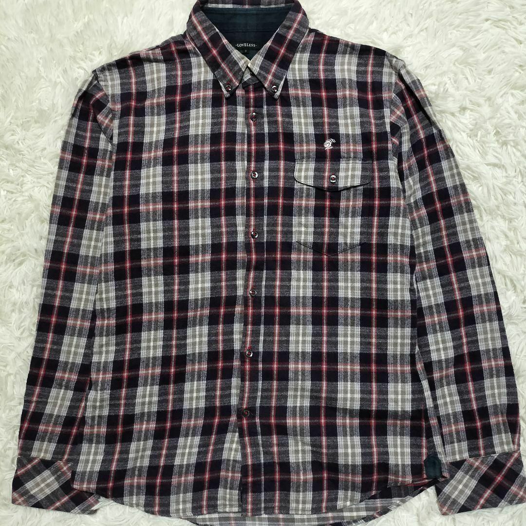 LOVELESS(ラブレス)の192　ラブレス　チェックシャツ　長袖　ビッグスカル　ロゴ刺繍　L　コットン メンズのトップス(シャツ)の商品写真