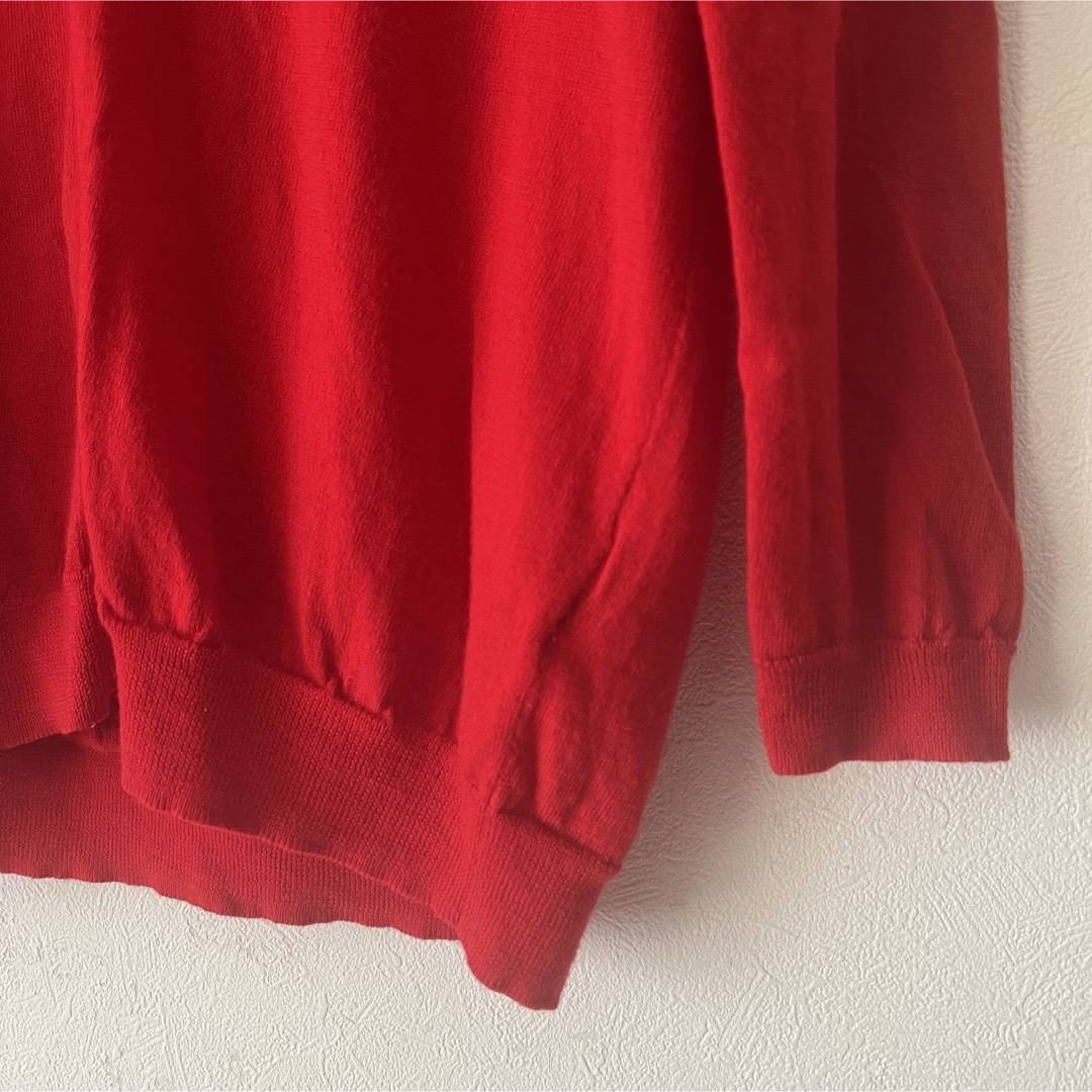 UNIQLO(ユニクロ)の【美品】UNIQLO カーディガン　L ウール素材 レッド　赤色　ロング丈 レディースのトップス(カーディガン)の商品写真