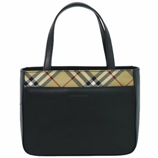 バーバリー(BURBERRY)の本物 バーバリー BURBERRY チェック トートバッグ ハンドバッグ レザー ブラック バッグ 中古(トートバッグ)