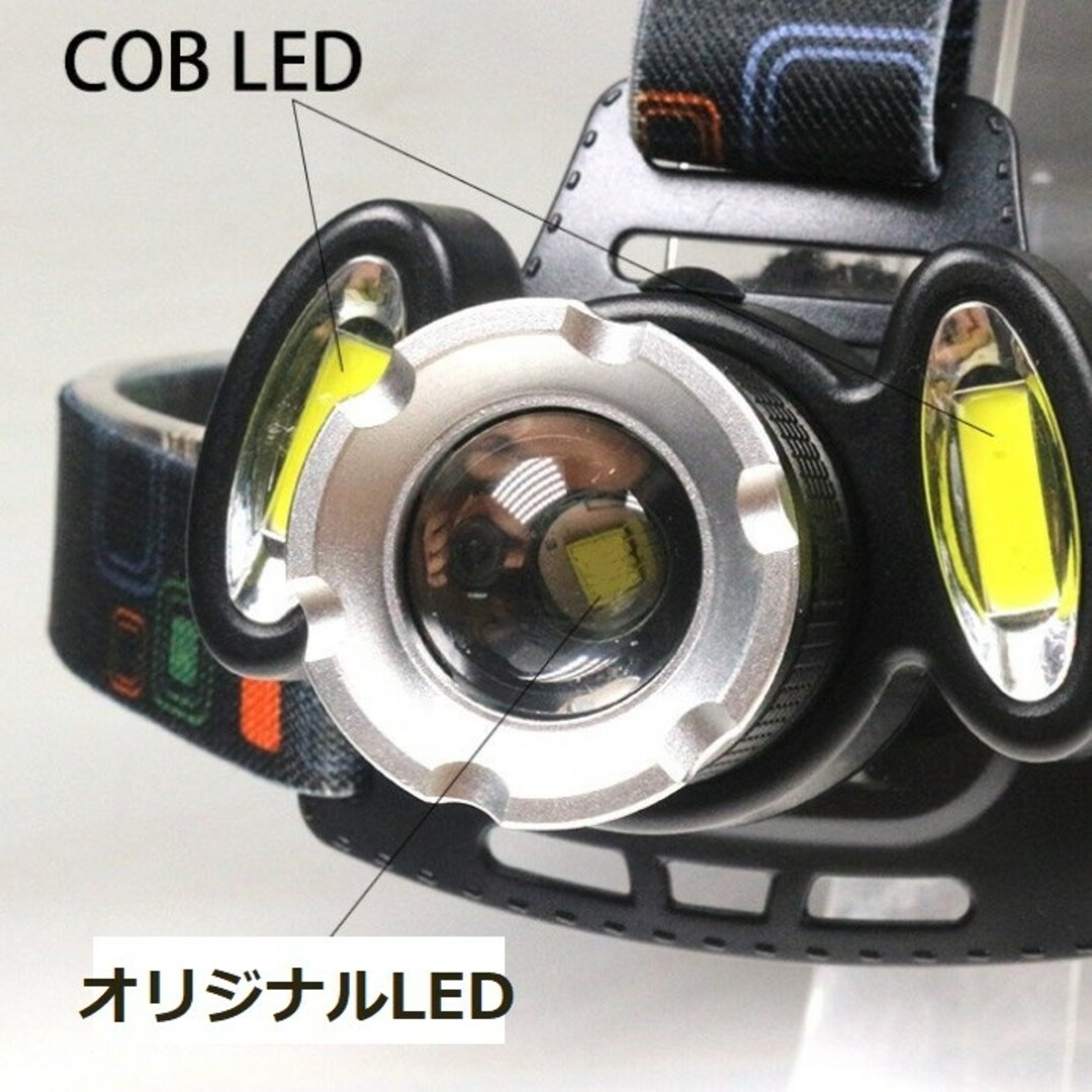 ヘッドライト ヘッドランプ 18650 LED 三灯COB 単品R6801 スポーツ/アウトドアのアウトドア(ライト/ランタン)の商品写真