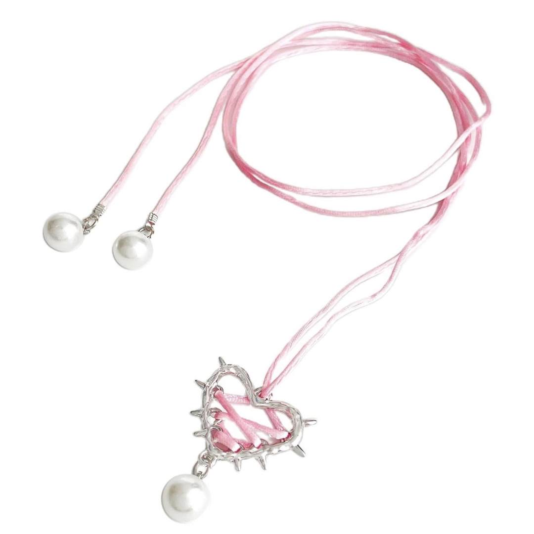 編み上げハートチョーカー ピンク レディースのアクセサリー(ネックレス)の商品写真