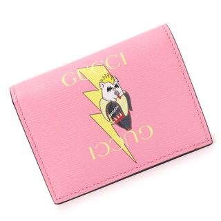 グッチ(Gucci)のグッチ ライトニングボルト 雷 ばなにゃコラボ プリント コンパクト ウォレット 二つ折り財布 カードケース カーフスキン レザー ピンク ゴールド金具 701009 箱付 GUCCI（新品・未使用品）(財布)